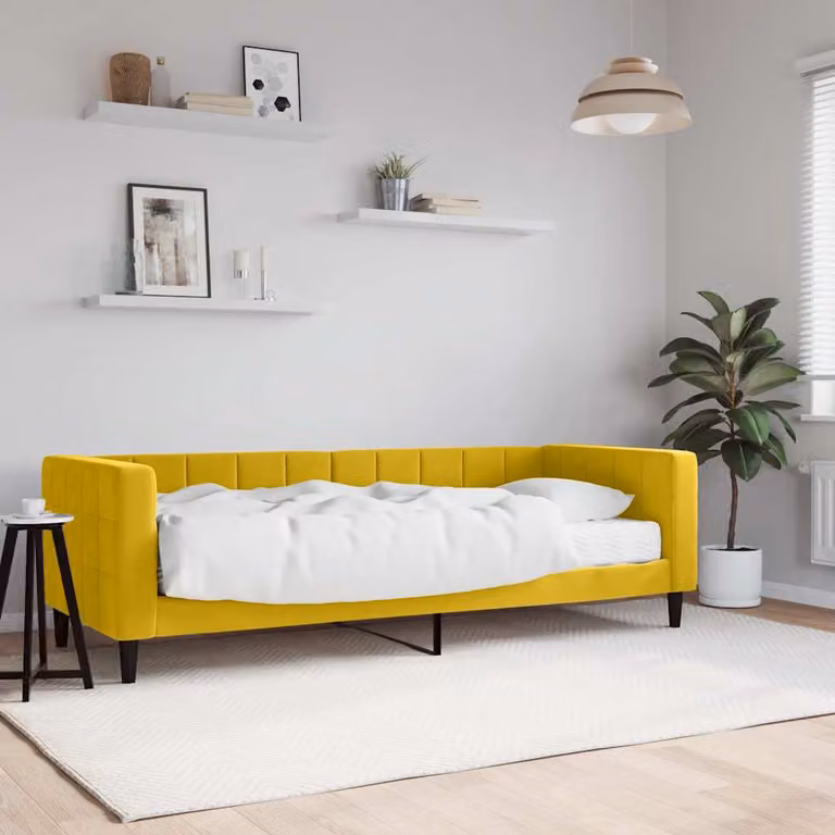 vidaXL Divano Letto con Materasso in Velluto Giallo L/P/H: 223 x 80 x 90 cm