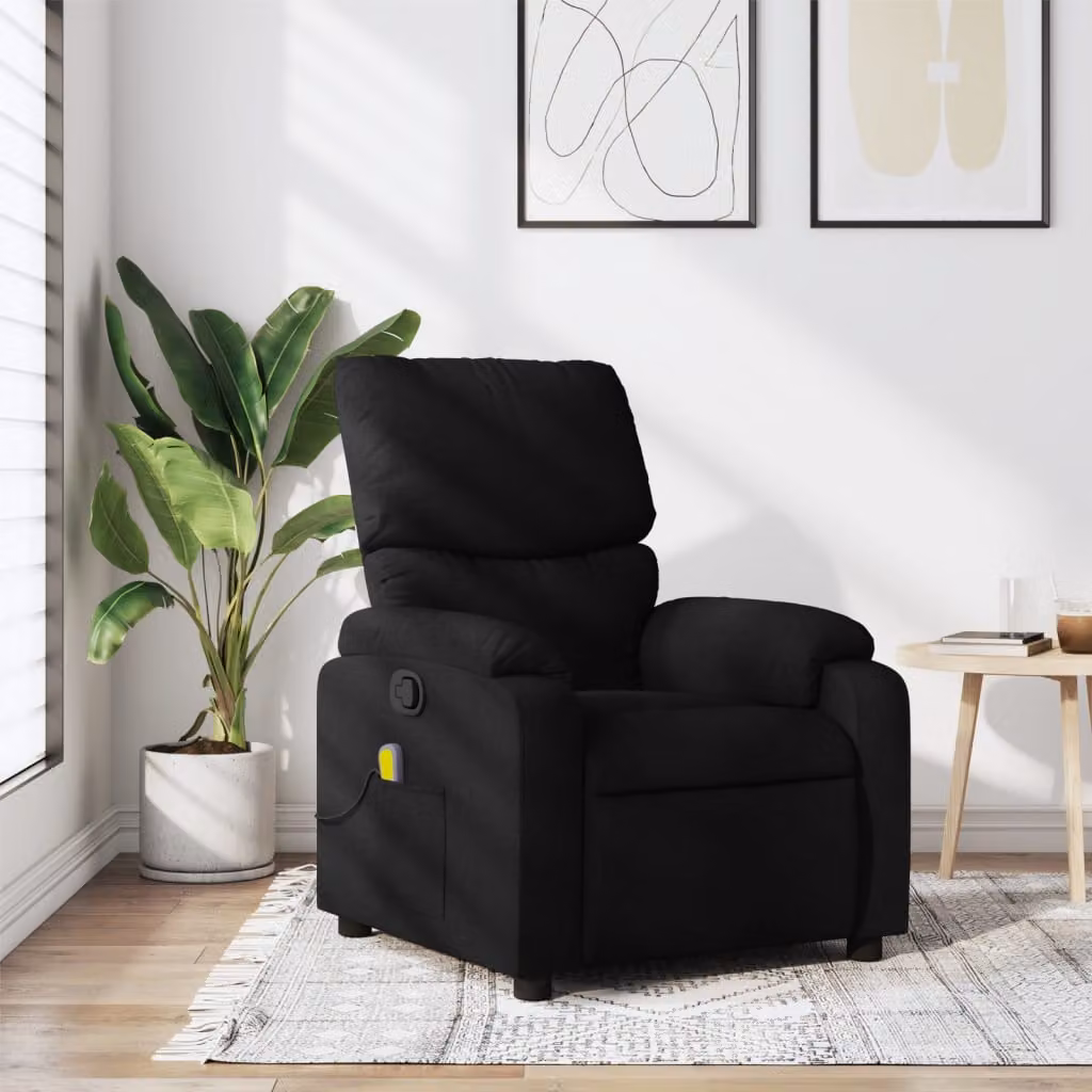 vidaXL Poltrona reclinabile relax in tessuto nero con braccioli e leva manuale