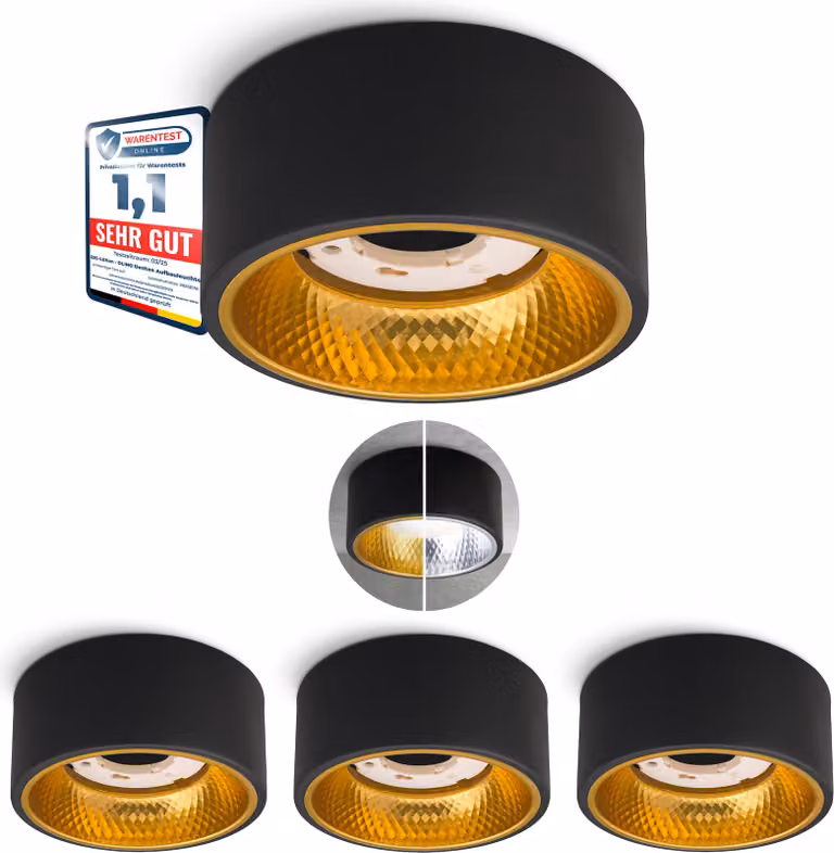 SSC-LUXon 4 pezzi OLINO lampada da soffitto oro nero rotonda con ottica frontale intercambiabile - GX53 faretto da superficie faretto da soffitto design piatto