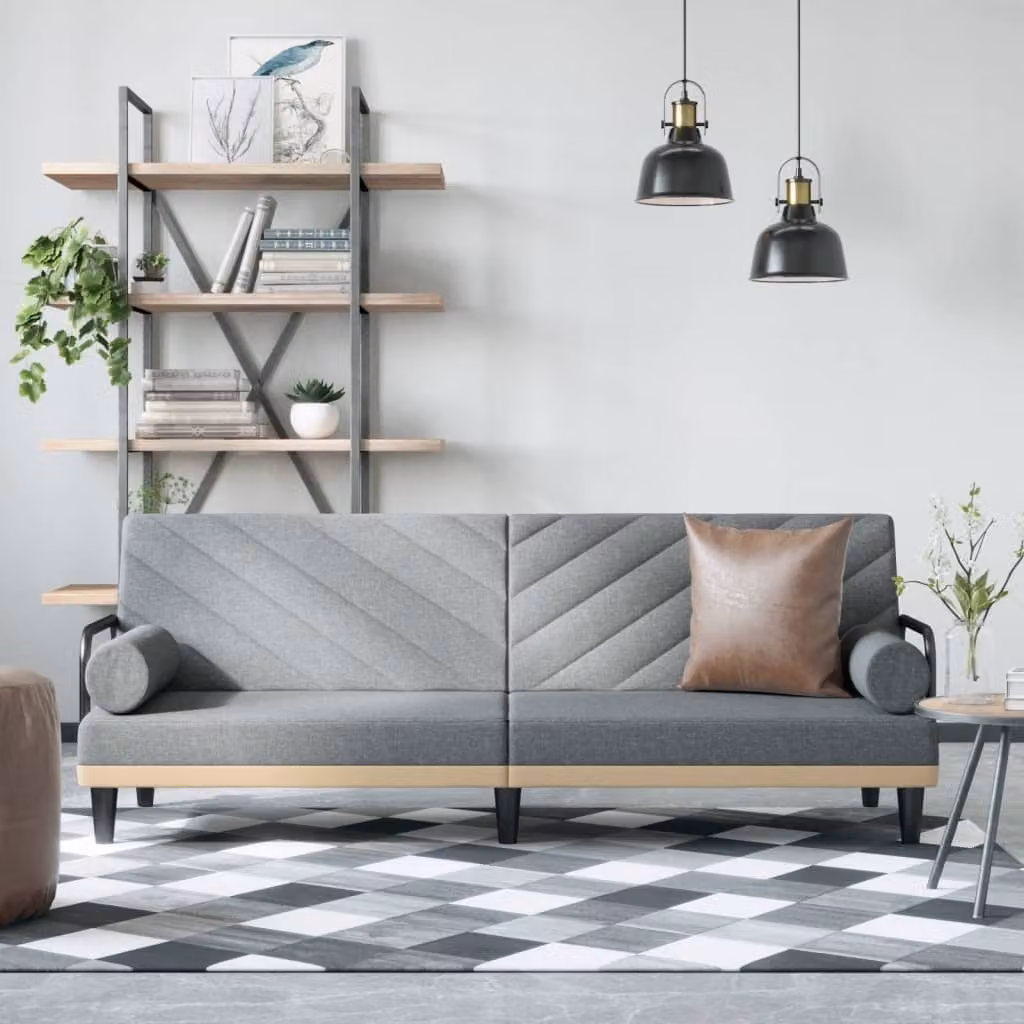 Maison Exclusive - Divano letto con braccioli, colore grigio chiaro, rivestito in tessuto