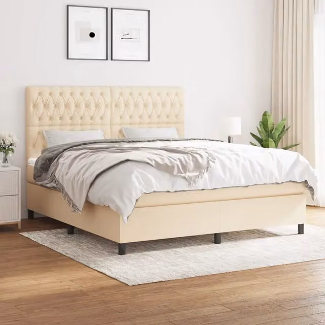 Letto Ibrido con Giroletto a Molle e Materasso vidaXL in Tessuto Beige e Bianco L/P: 180 x 200 cm