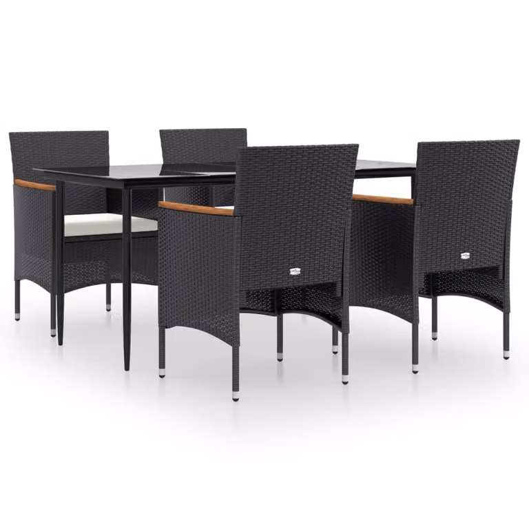 Set da Pranzo da Giardino 5 pz con Cuscini Nero