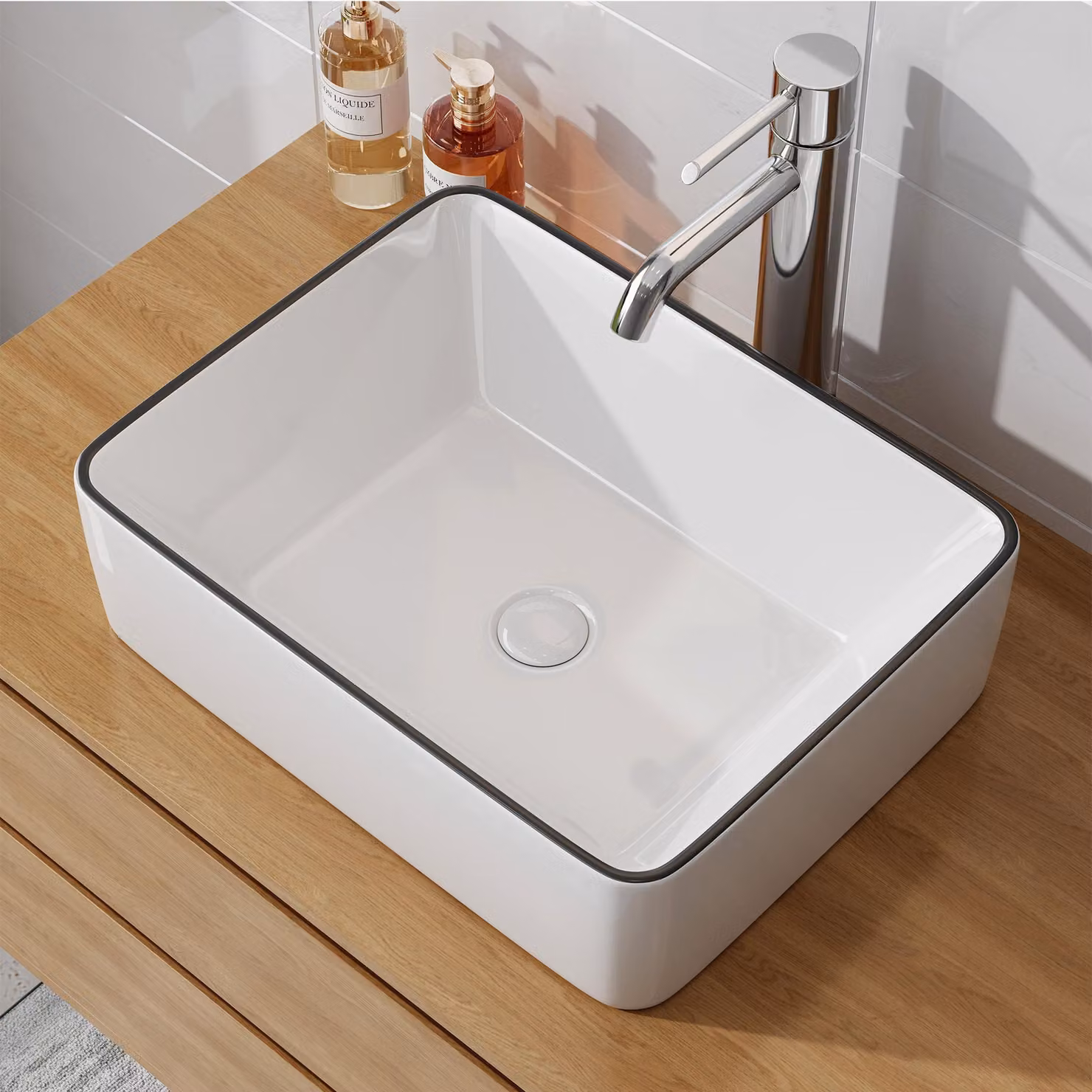 HOROW Lavabo Lavabo da appoggio lucido Lavabo da appoggio bianco Lavabo a mano per bagno WC ospiti