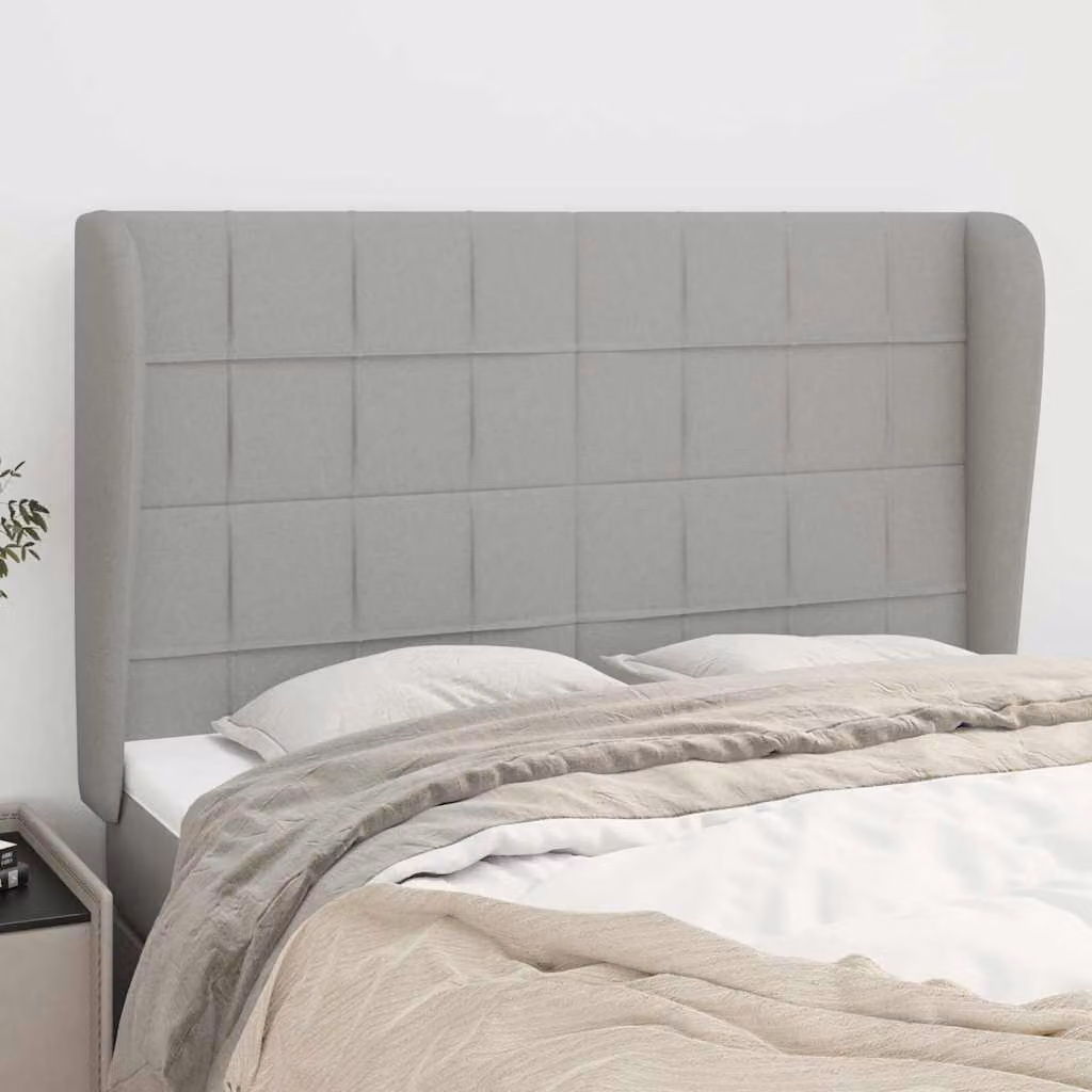 Testiera ad Orecchio vidaXL in Tessuto Grigio con Struttura in Legno L: 147 cm, P: 23 cm, H: 118-128 cm