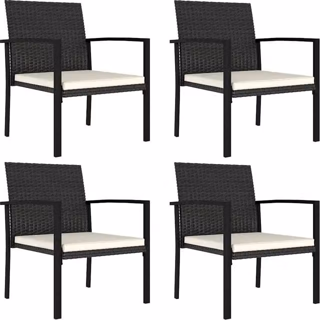 Sedie da Pranzo per Giardino 4 pz in Polyrattan Nero