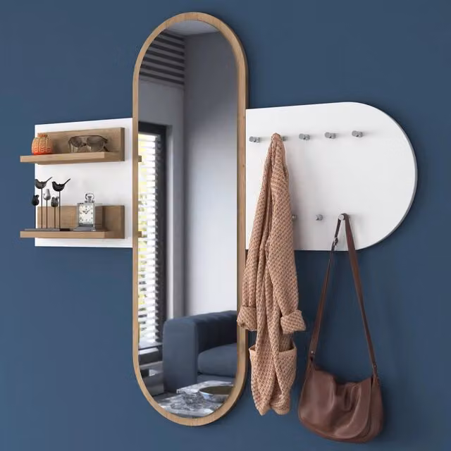 Appendiabiti con specchio DMORA per ingresso e corridoio, Bianco, H: 120 cm