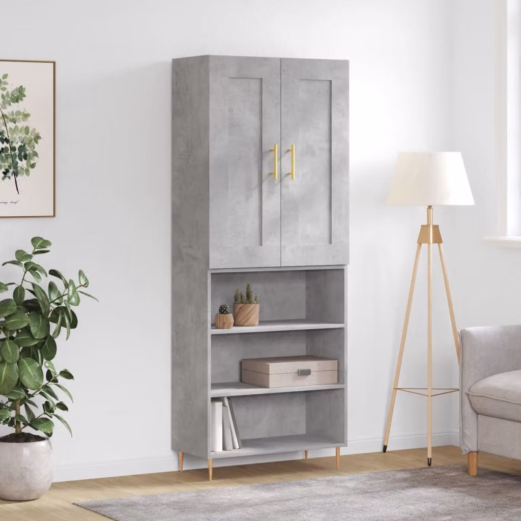 Credenza moderna vidaXL in legno e metallo, Grigio e Oro, L: 69,5 cm, P: 34 cm, H: 180 cm
