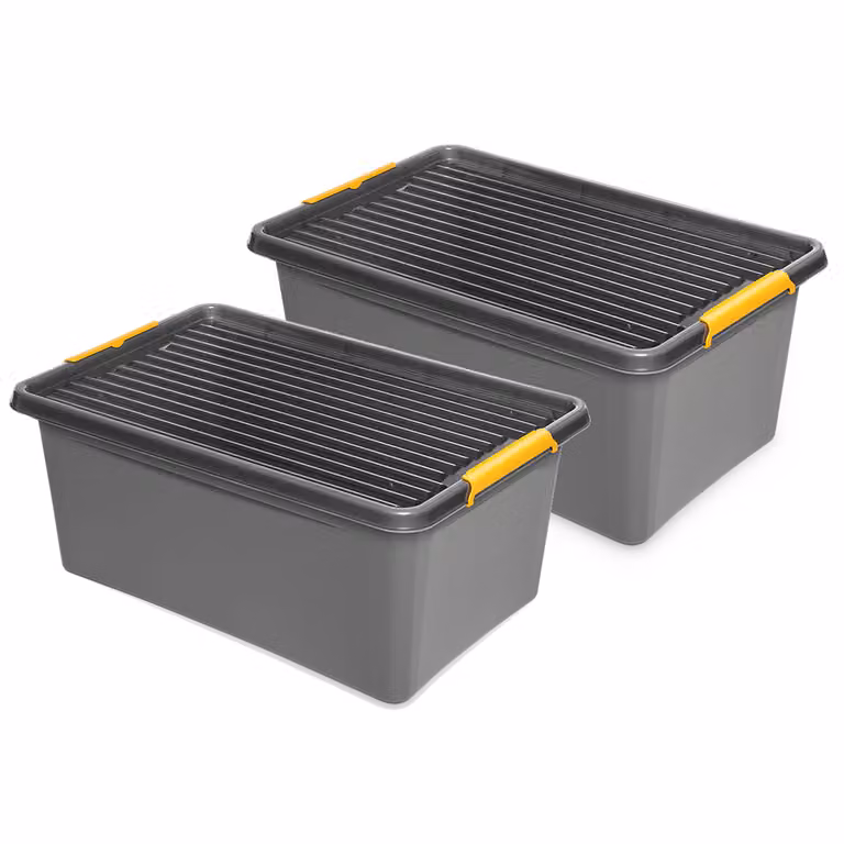2 contenitori 'Solid Box' di Kreher in plastica con coperchio e rotelle (capacità 40 litri)