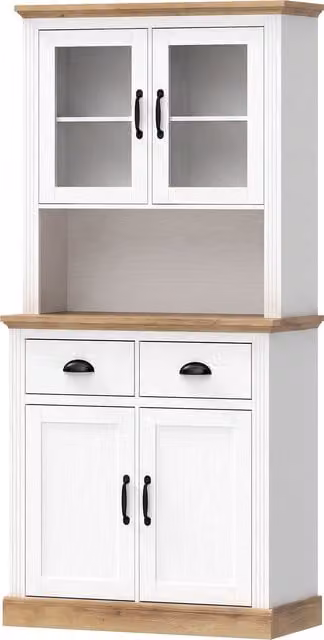 Buffet alto da cucina HOMCOM bianco con 2 ante in vetro, 2 cassetti e ripiani regolabili