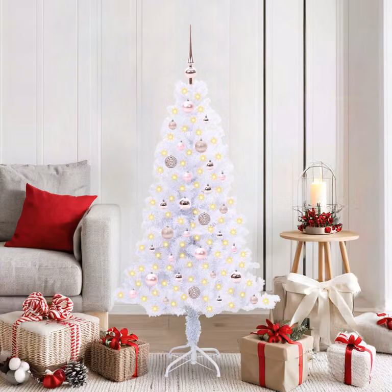 Albero di Natale artificiale bianco vidaXL con luci LED, Altezza: 150 cm, in PVC e metallo