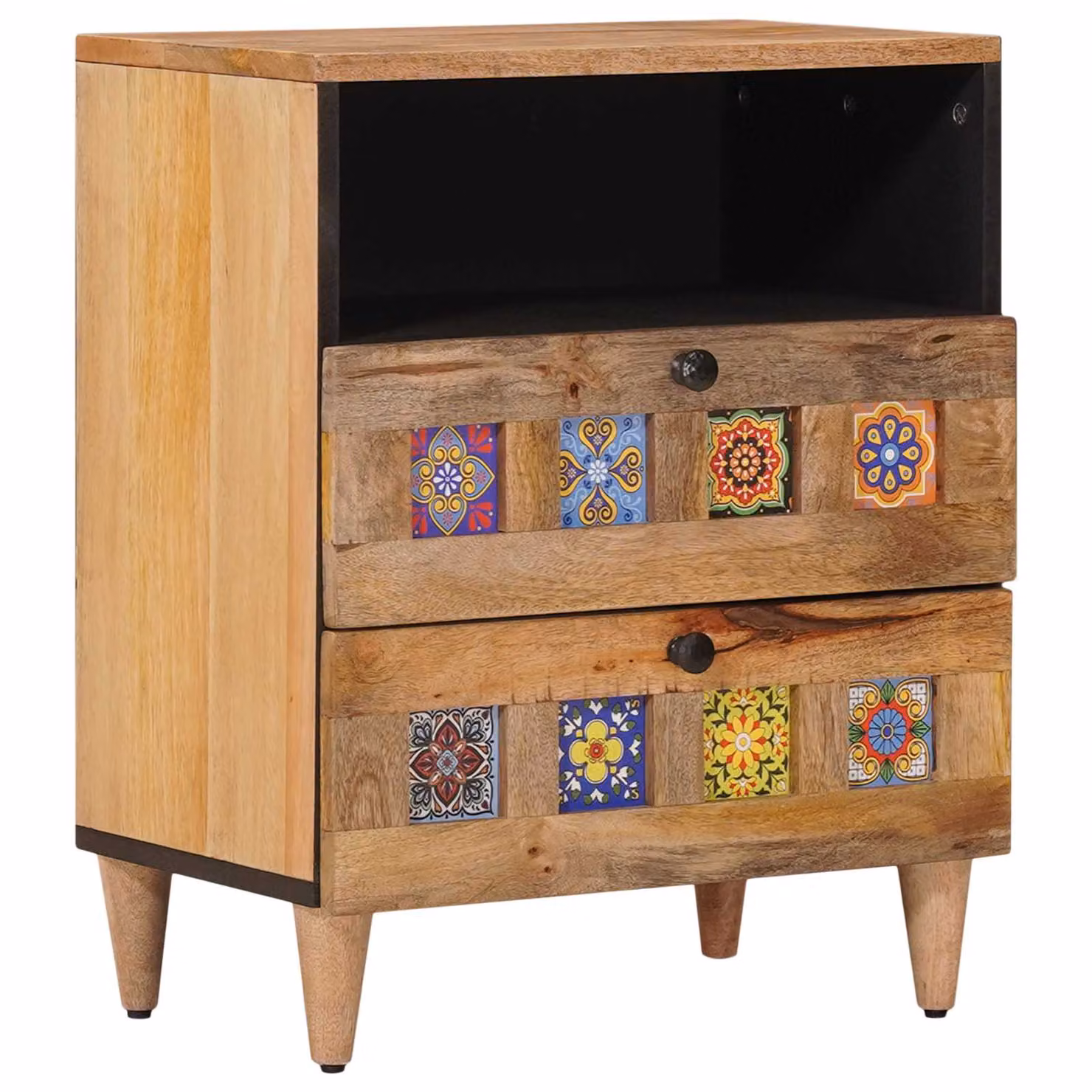 Armadio da notte moderno vidaXL in legno di mango multicolore L: 50 cm, P: 33 cm, H: 62 cm
