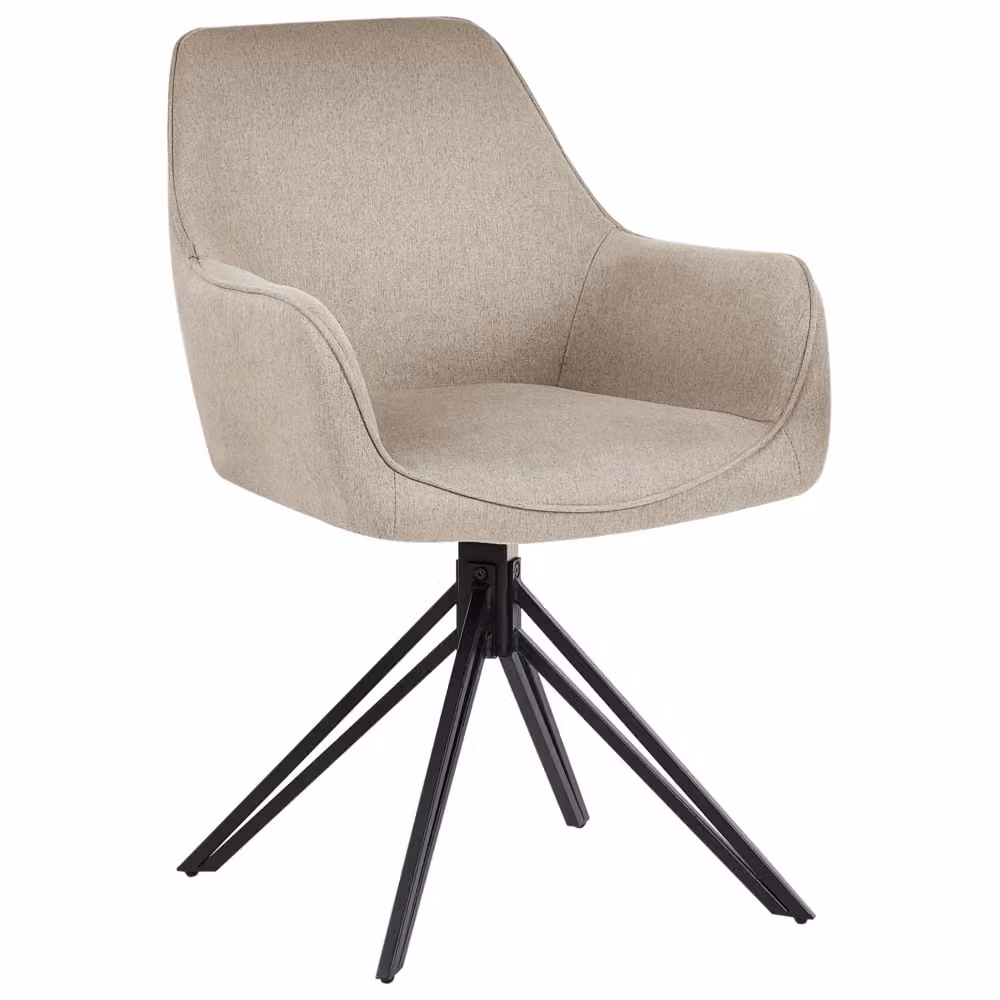 Set di 2 sedie da pranzo girevoli BELIANI in tessuto beige con braccioli e struttura in metallo nero stile retrò – 2