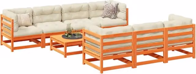 Set Divani Giardino 8 pz con Cuscini Marrone Cera Massello Pino 3299325