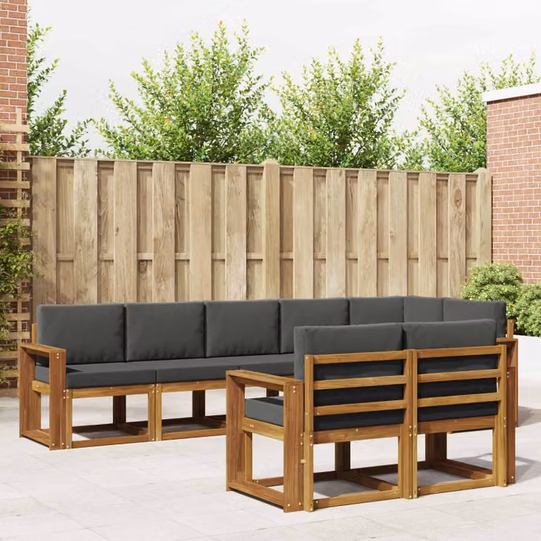 vidaXL Set di divani da esterno a L in legno di acacia, 8 pezzi, Beige e Antracite