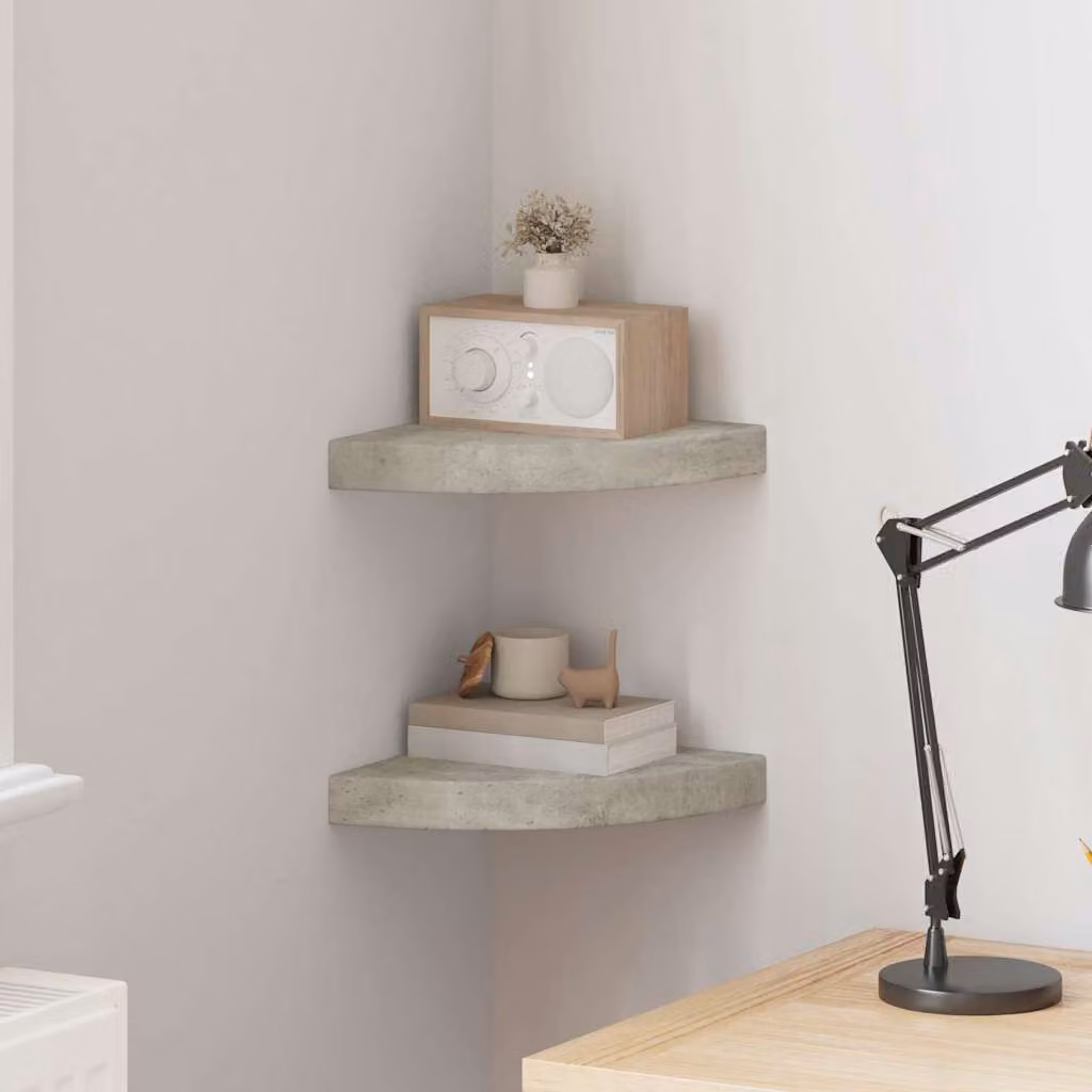 Set di 2 mensole angolari vidaXL in MDF e metallo, colore grigio, L/P/H: 25 x 25 x 3,8 cm