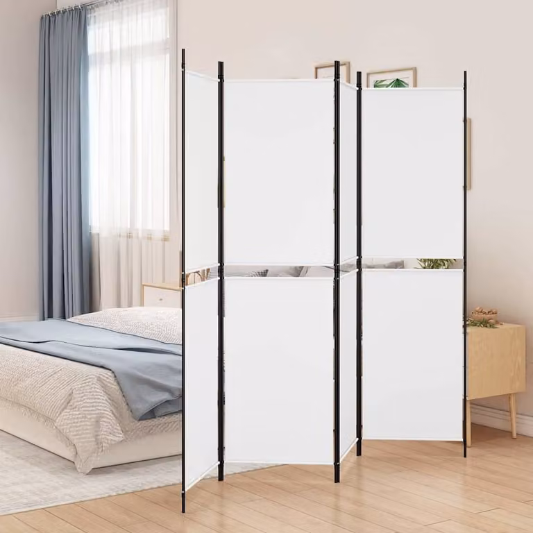 Divisorio a 4 Pannelli vidaXL Bianco in Tessuto, L: 200 cm, H: 180 cm