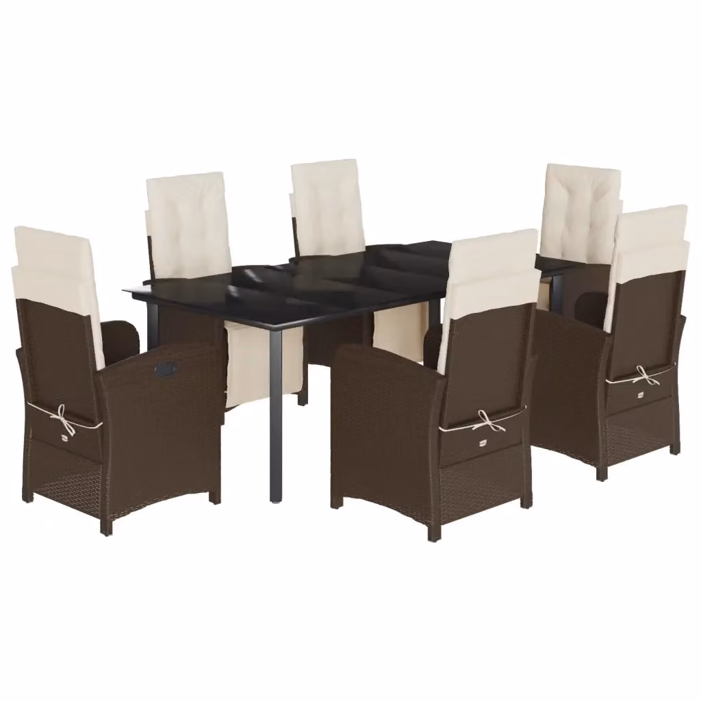 vidaXL Set da Pranzo da Giardino 7pz in Polyrattan Marrone con Piano in Vetro – 2