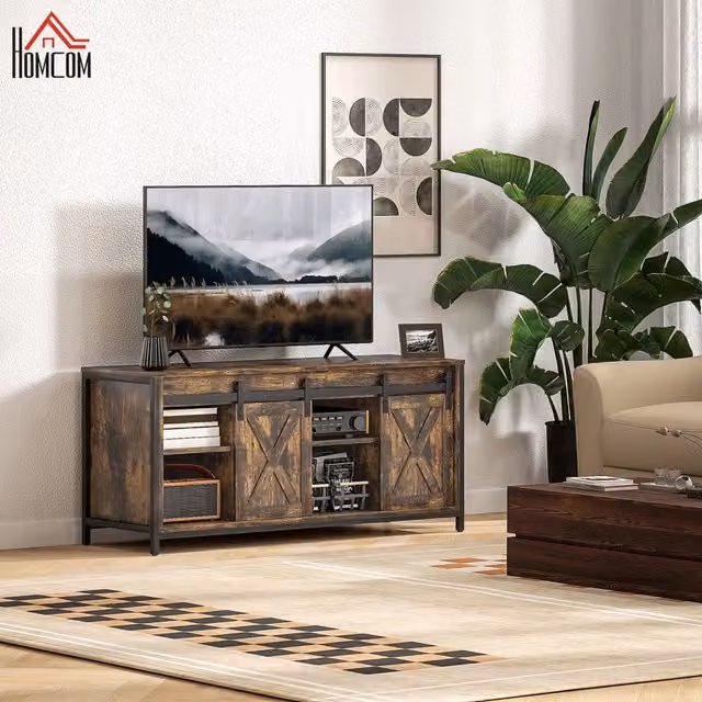 Mobile TV ULEVR 120x40x54 cm con 2 ante scorrevoli e 6 vani, per TV fino a 60 pollici, marrone