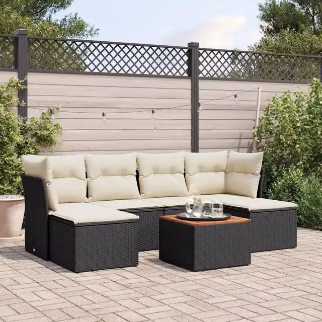 Set Divani da Giardino con Cuscini 7pz Nero Polyrattan 3256098