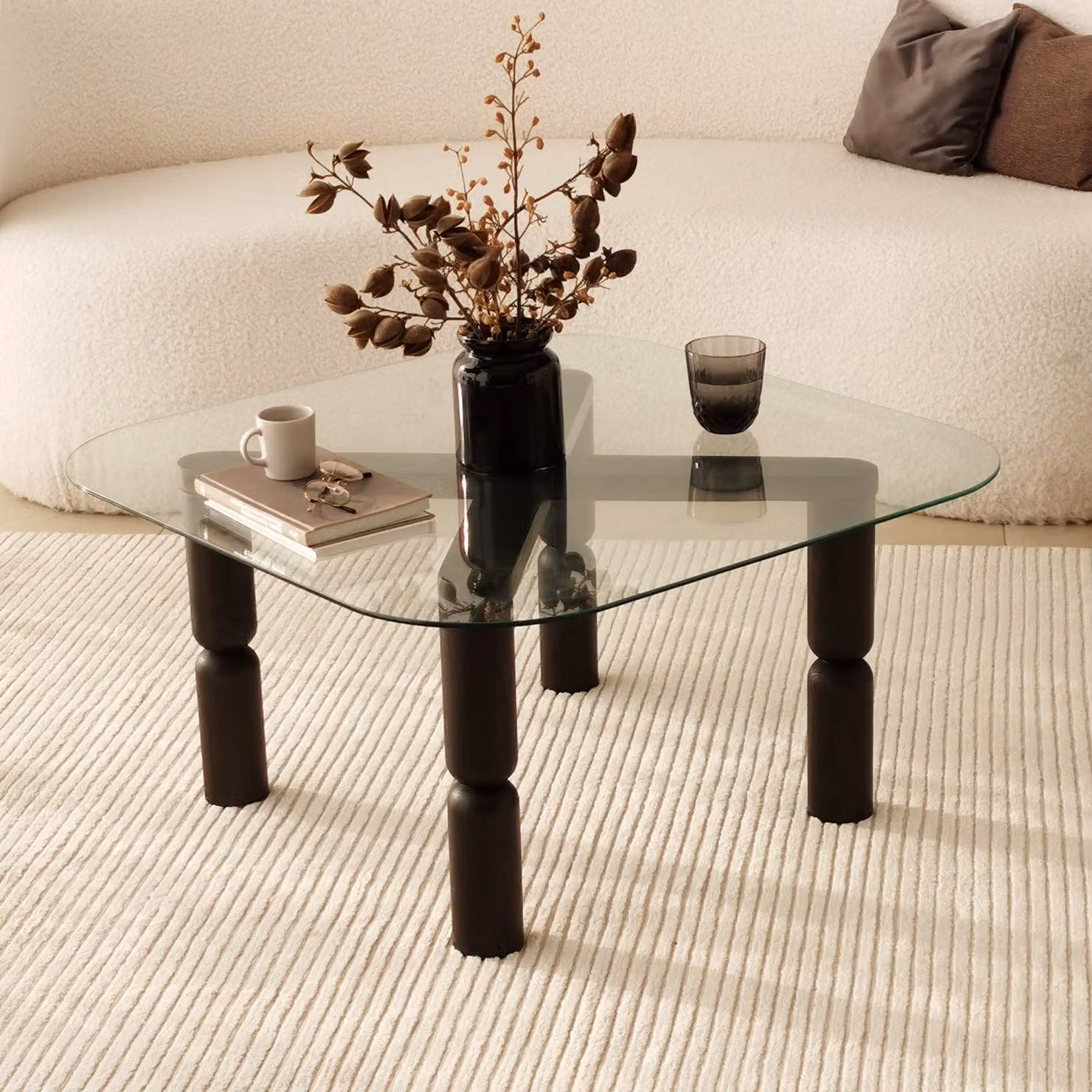 Skye Decor, Kei - Antracite, tavolino, antracite, 100% vetro temperato, 80 x 80 x 40 cm