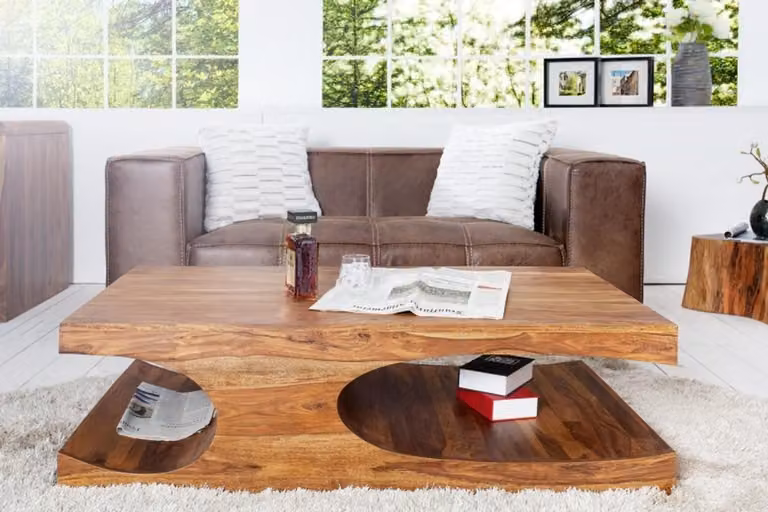 Tavolino di design in legno massiccio di Casa Padrino naturale L120 x H40 x P70 cm - Tavolo da soggiorno Salon