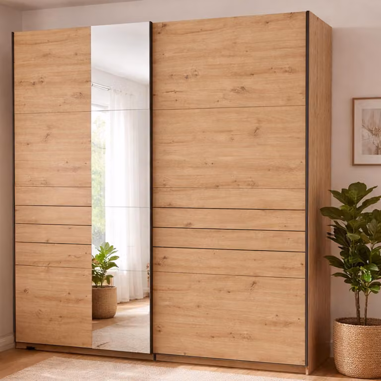 Dmora Guardaroba Grande Spartano 220x218h cm Marrone Rovere Nodi, Appendiabiti 2 Ripiani