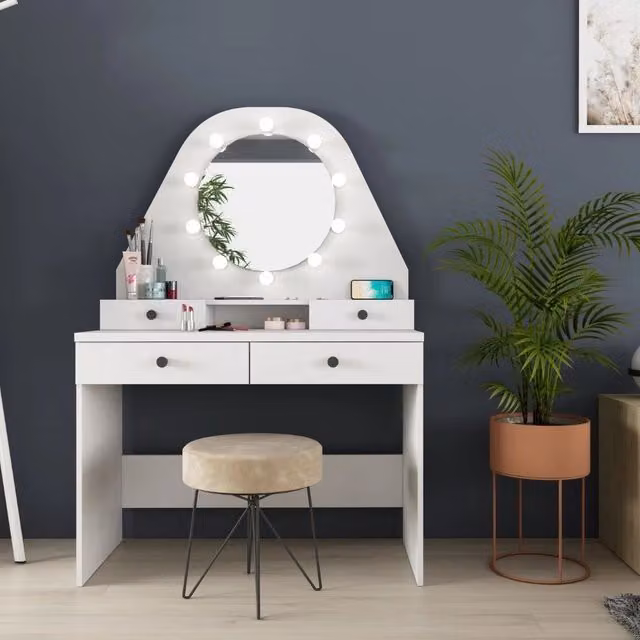 Toeletta trucco bianca con specchio 147x41x100 cm