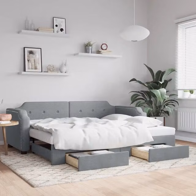 Divano Letto Moderno vidaXL con Cassetto Estraibile in Tessuto Grigio L/P/H: 213 x 100 x 66,5 cm – 1