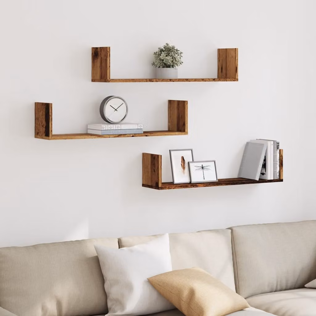 Set di 3 mensole a parete vidaXL in legno color marrone antico, L 80 cm x P 18 cm x H 18 cm
