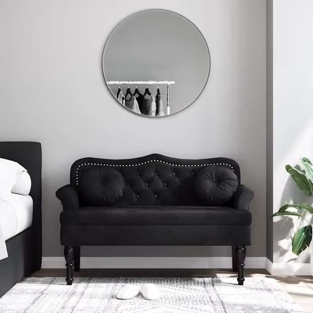 Panca con cuscini vidaXL in velluto nero con struttura in legno L: 120,5 cm, P: 65 cm, H: 75 cm – 1