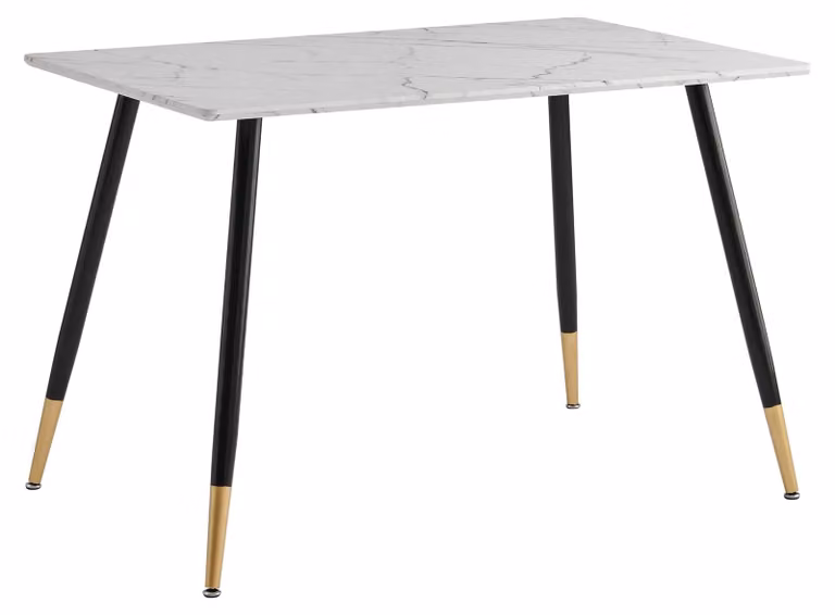 Tavolo da pranzo, stile scandinavo, decorazioni in marmo, gambe in metallo, dimensioni 110x70x75 cm, colore bianco