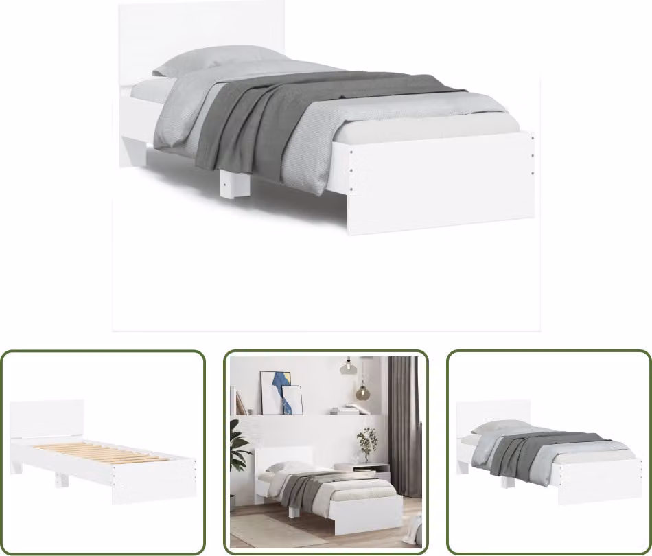 The Living Store Giroletto con testiera bianco 75x190 cm in materiale ligneo