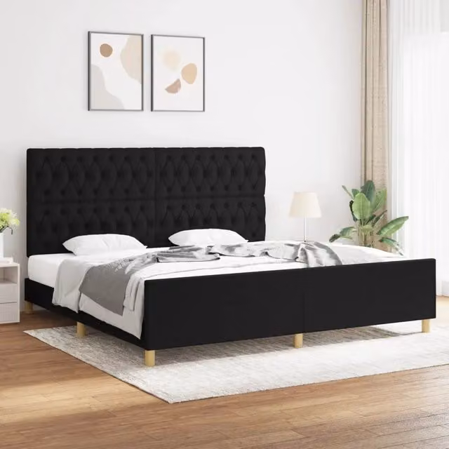 Letto con giroletto e testiera vidaXL in tessuto nero 200x200 cm – 1