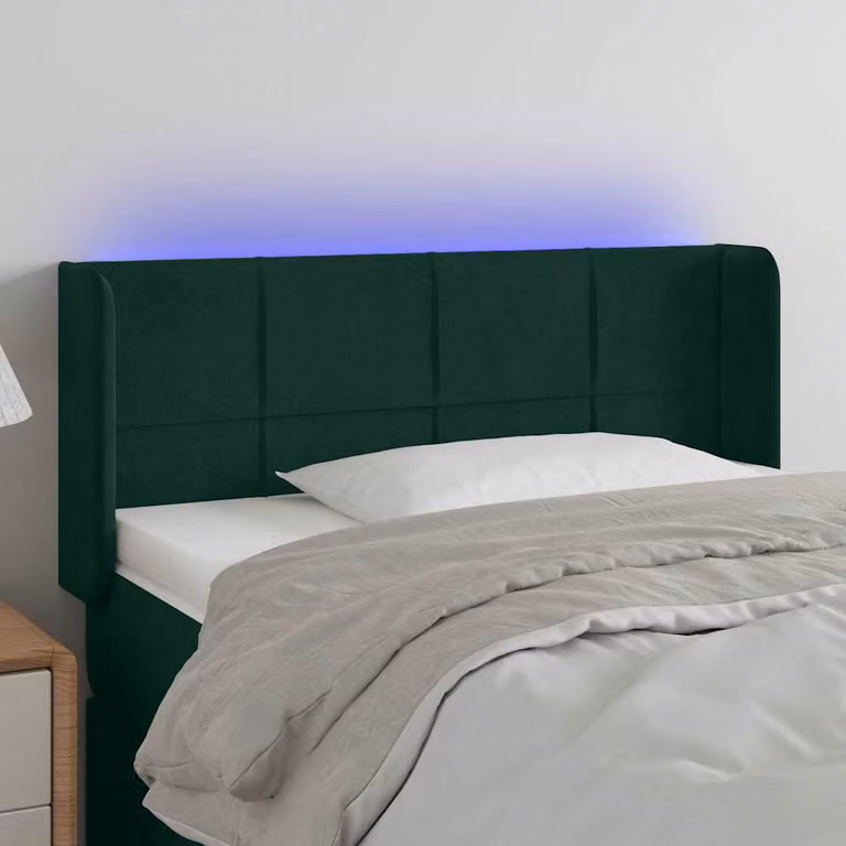 Testiera per letto vidaXL in velluto verde scuro con illuminazione LED e porta di ricarica USB, L 83 cm, P 16 cm, H 78-88 cm