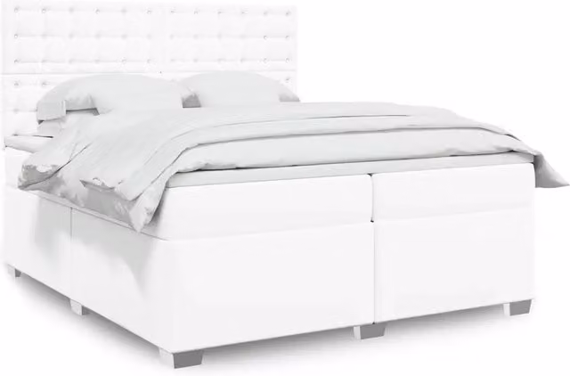 Letto matrimoniale moderno vidaXL con materasso ibrido e rivestimento in similpelle bianco L/P: 200 x 200 cm