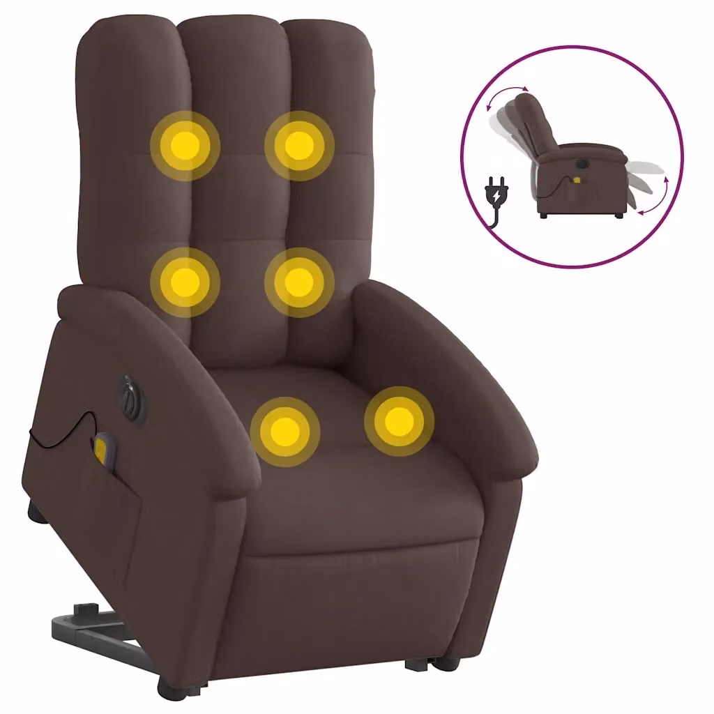 vidaXL Poltrona Alzapersona Elettrica con Massaggio in Tessuto Marrone – 2
