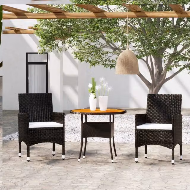 Set da Pranzo per Giardino 3 pz in Polyrattan Nero 3058482