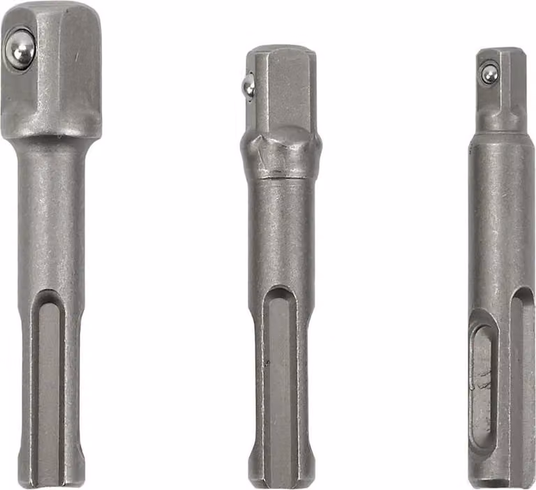 Set di adattatori Sds-Plus per bussole - 3 pezzi. Acciaio al cromo vanadio, Compatibile con bussole da 1/2", 3/8" e 1/4", Lavorazione precisa.