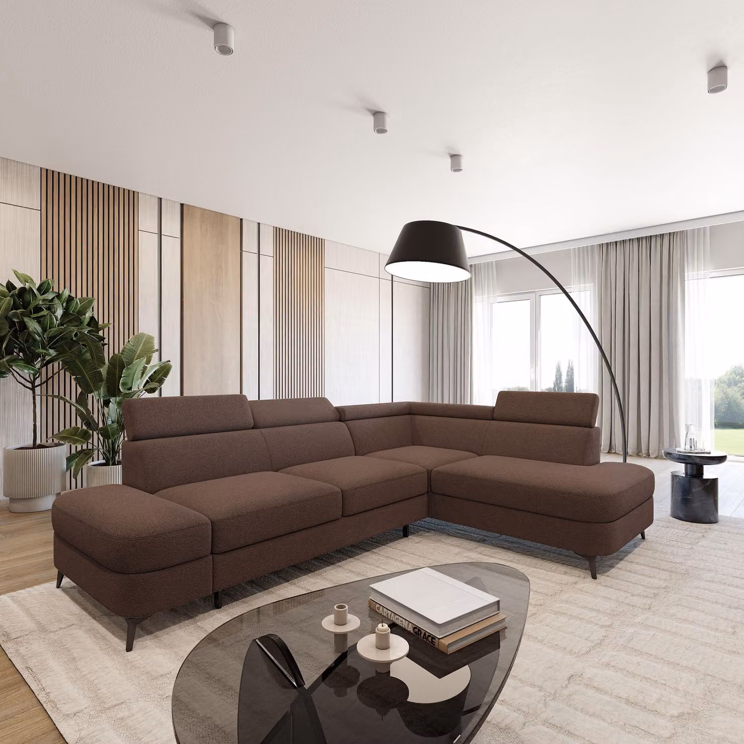 Divano ad angolo Masseno AVISE Q R-S con funzione letto a L, divano con contenitore, divano da salotto, divanetto, divano letto, set divani - Marrone, QUELLE 25