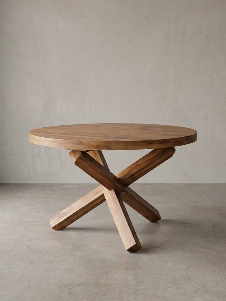 Tavolo da pranzo di design BOHA rotondo Ø 120 cm x 75 cm in legno massello di sheesham, tavolo da pranzo in stile rustico per 4 persone, tavolo da cucina per sala da pranzo marrone