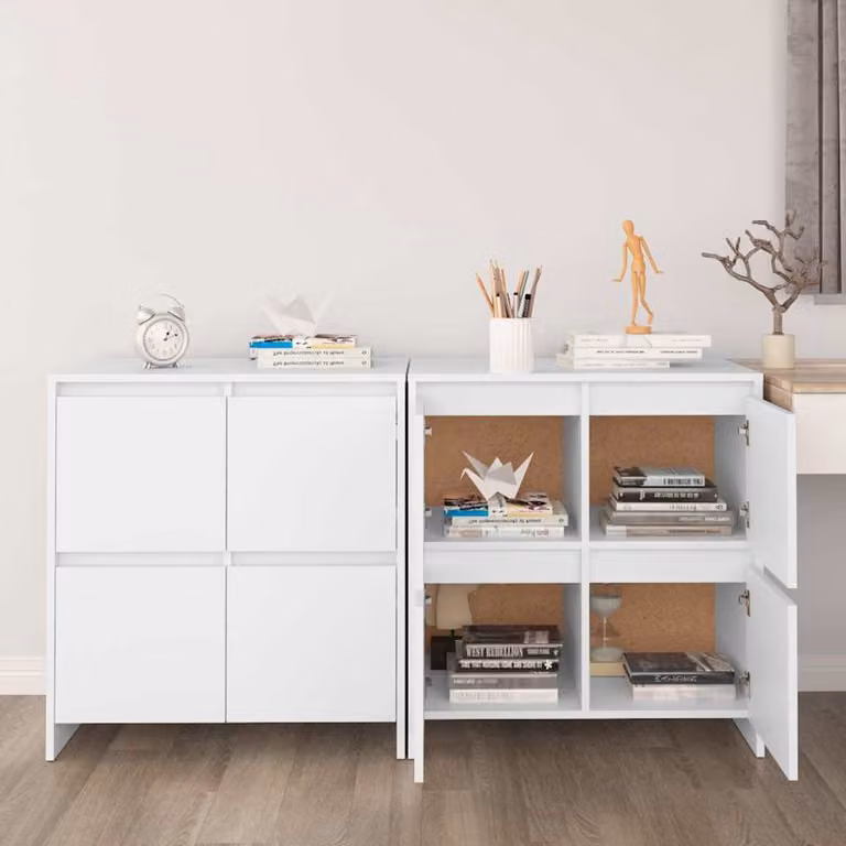 Set di 2 credenze bianche vidaXL in legno e MDF con ante a battente, stile minimalista, L 70 cm x P 41 cm x H 75 cm
