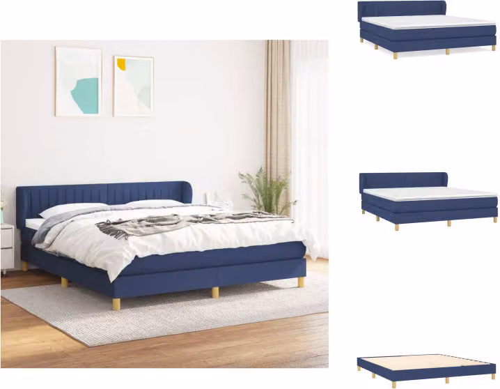vidaXL Letto a molle con materasso blu 180x200 cm in tessuto - Letti & strutture letto