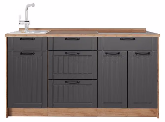 Cucine componibili piccole Vicco Fame-Line Grigio scuro 150 cm, PL Rovere, Model 65412
