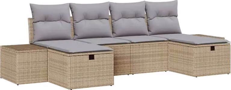 Set Divano da Giardino con cuscino 6 pcs Beige polyrattan
