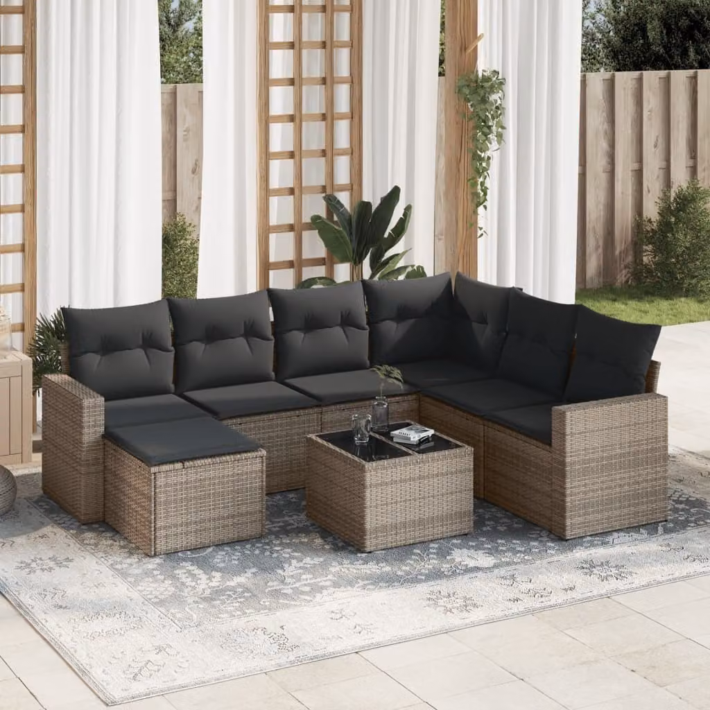 Maison Exclusive - Set da giardino 8 pezzi con cuscini grigio in polyrattan