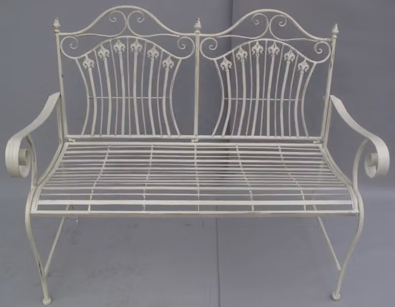 Casa Padrino Panca da giardino in stile liberty rustico bianco 120 x 58 x h. 97 cm - Panca nostalgica - Arredo Giardino e Patio