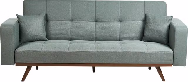 Divano letto con rivestimento in poliestere verde, imbottito, 3 posti, gambe in ferro e braccioli lineari stile tradizionale soggiorno