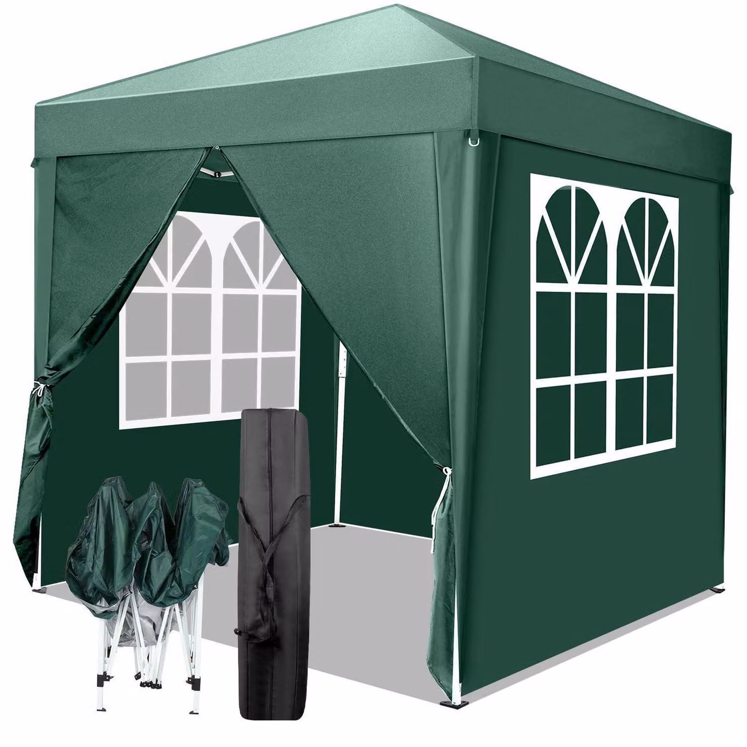 Gazebo da esterno 2x2 metri, colore verde, impermeabile, con protezione UV 50+ e 4 pannelli laterali