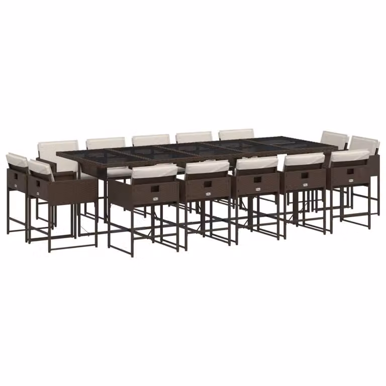 Set da Pranzo da Giardino 15 pz con Cuscini Marrone Polyrattan