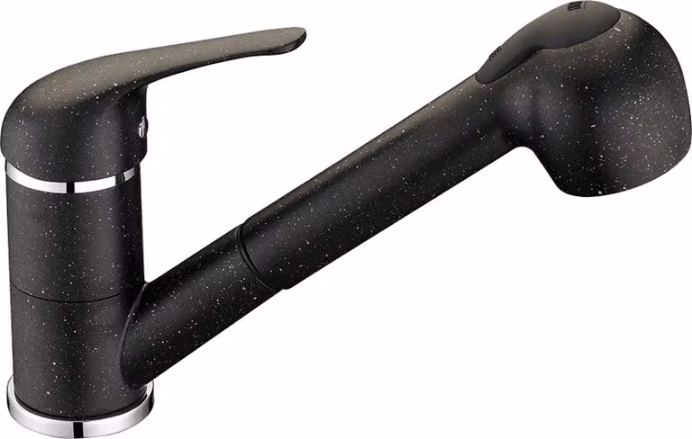 Miscelatore per lavello verticale di design con bocca estraibile in granito nero